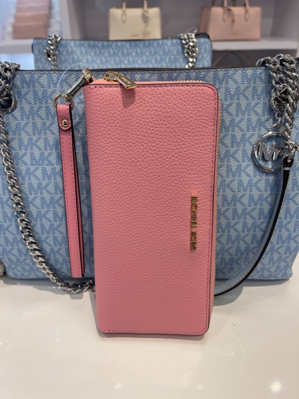 MICHAEL KORS Jet Set Travel Large Pebbled Leather Continental Wristlet Wallet Ph - Picture 4 of 16